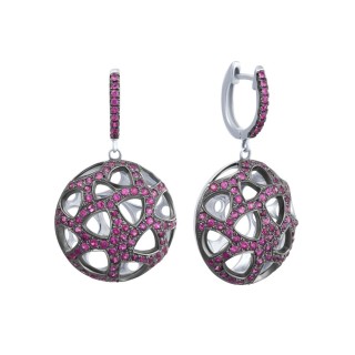 Серьги с рубином «Ажурная сфера» из белого золота 585, Myjewels (арт.AAE_4293_RU_WG)