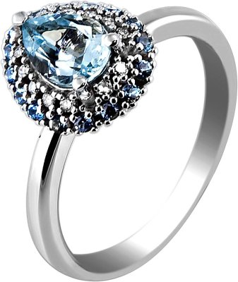 Кольцо из белого золота с аквамарином и бриллиантом (Арт.anq_276)