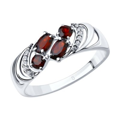 Кольцо из серебра с гранатами и фианитами (Арт.92011219)
