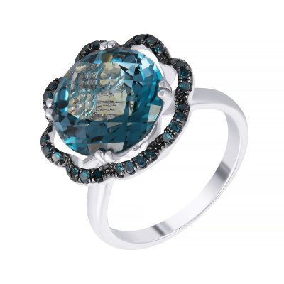 Кольцо из белого золота с бриллиантом и топазом (Арт.mr36561p-6_ko_dl_lt_wg)