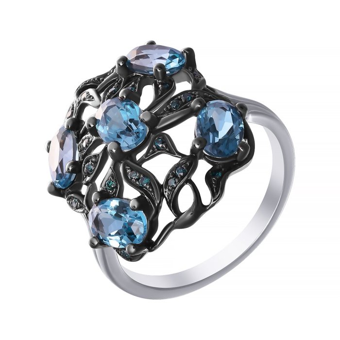 Кольцо из белого золота с бриллиантом и топазом (Арт.mr83422-bl-lnbt_ko_dl_bt_wg)