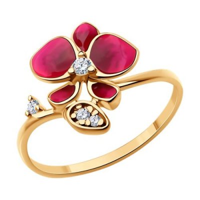 Кольцо из золочёного серебра с фианитами и эмалью (Арт.93-110-01974-1)