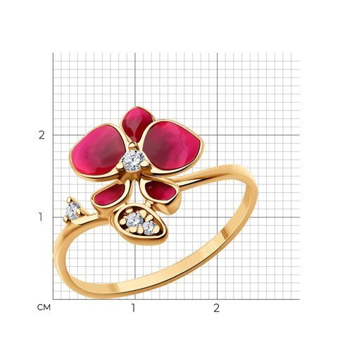 Кольцо из золочёного серебра с фианитами и эмалью (Арт.93-110-01974-1)