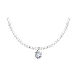 Колье из серебра с синтетическим жемчугом и фианитами (Арт.94071070)