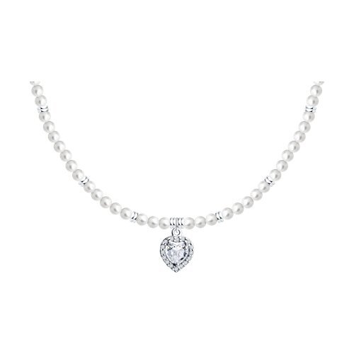 Колье из серебра с синтетическим жемчугом и фианитами (Арт.94071070)