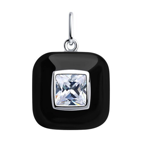 Подвеска из серебра с фианитом и эмалью «Чёрный квадрат» Соколов (арт.940130018011)