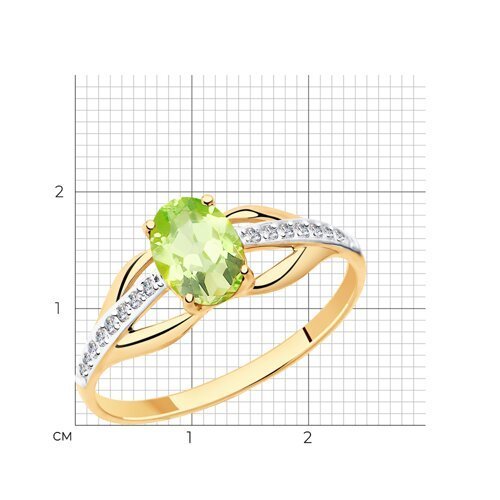 Кольцо золотое пробы 585 с хризолитом (Арт.51-310-00256-3)