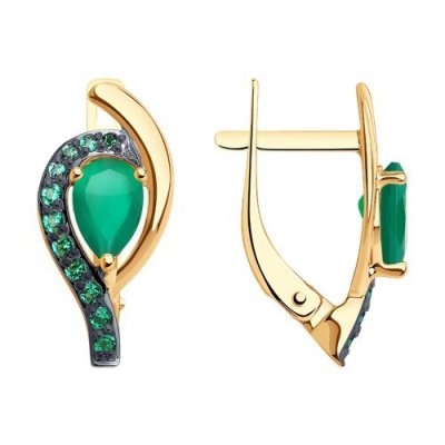 Серьги золотые с агатом и фианитами «Изумрудная Вуаль» Соколов (арт. 51-320-01703-3)