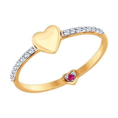 Кольцо из золота с бесцветными и красным фианитами (Арт.017520)