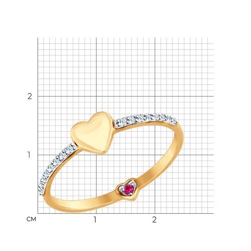 Кольцо из золота с бесцветными и красным фианитами (Арт.017520)