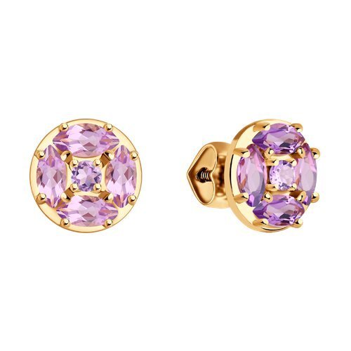 Серьги пусеты золотые пробы 585 с аметистом (Арт.51-322-02209-3)