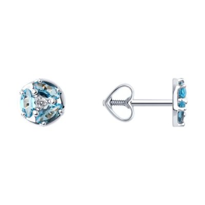 Серьги пусеты золотые пробы 585 с топазом (Арт.52-322-02093-1)