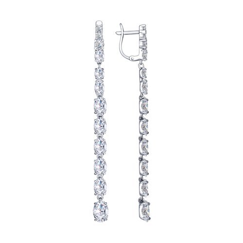 Серьги длинные из серебра с фианитами (Арт.94022461)