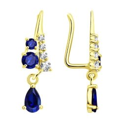 Серьги золотые пробы 585 с сапфиром (Арт.729248-2)
