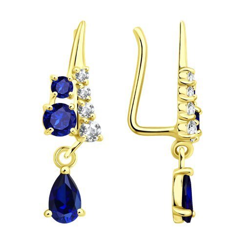 Серьги золотые пробы 585 с сапфиром (Арт.729248-2)