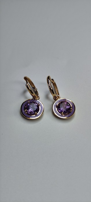 Серьги золотые с аметистом и эмалью «Виола Tutti-frutti» Estet (арт.01С3115404Э-2)