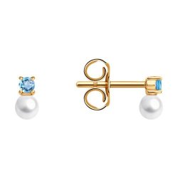 Серьги пусеты золотые пробы 585 с миксом камней (Арт.792464)