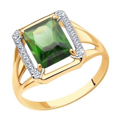 Кольцо золотое с ситаллом и фианитами «Изумрудный артефакт» SOKOLOV (арт.716616)