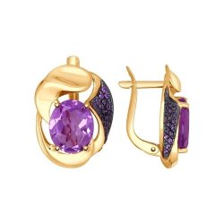 Серьги золотые пробы 585 с аметистом (Арт.724808)