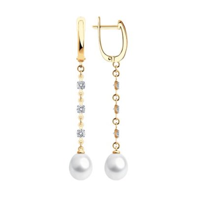 Серьги золотые пробы 585 с жемчугом (Арт.792072)