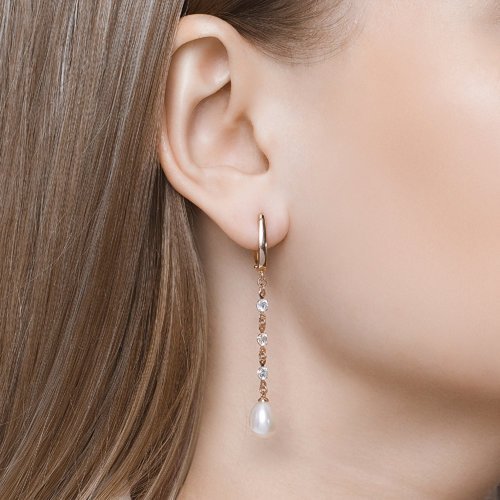 Серьги золотые пробы 585 с жемчугом (Арт.792072)