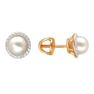 Серьги золотые с жемчугом и фианитами «Lady Shine» Estet (арт.01С3111541-1)