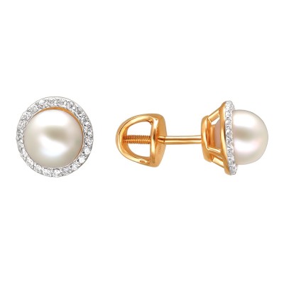 Серьги золотые с жемчугом и фианитами «Lady Shine» Estet (арт.01С3111541-1)