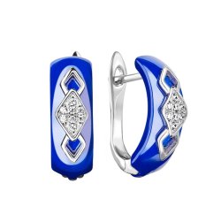 Серьги из серебра с керамикой и фианитом (Арт.tc-e01733-bl-w-x-x-w)