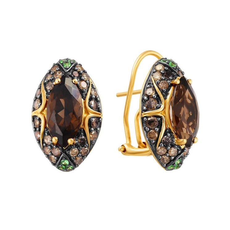 Серьги из золота с бриллиантом и раухтопазом (Арт.e8903k-3_sr_dn_sq_tv_yg) Серьги из золота с бриллиантом и раухтопазом (Арт.e8903k-3_sr_dn_sq_tv_yg)