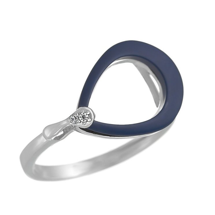 Кольцо из серебра с керамикой и куб. цирконием (Арт.tm-r01047-vl-w-x-x-w)