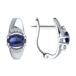 Серьги из серебра с корундами сапфировыми (синт.) и фианитами (Арт.88020005)