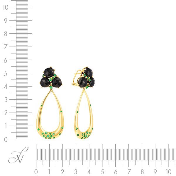 Серьги из золота с изумрудом и ониксом (Арт.me32543-em-bkox-yg_em_ox_yg)