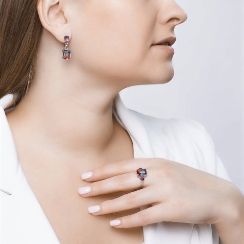 Кольцо из серебра с ситаллом и фианитами «Акварельный закат» SOKOLOV (арт.92011725)