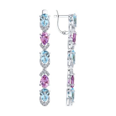 Серьги длинные из серебра с миксом камней (Арт.92021423)
