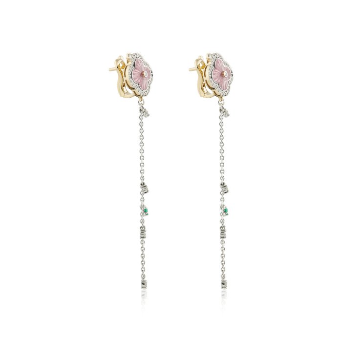 Серьги из золота с бриллиантом и изумрудом Русские Самоцветы (Арт.38179)