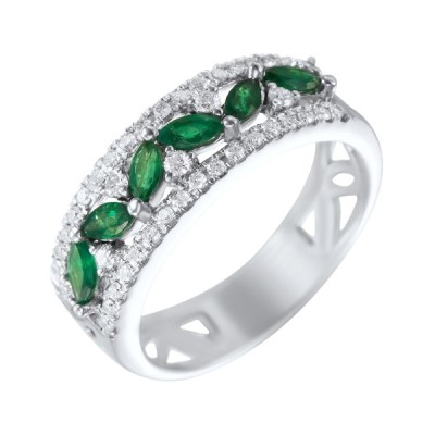 Кольцо с бриллиантами и изумрудами «Изумрудный вальс» JVG (арт.R14437E-DN_KO_EM_WG)