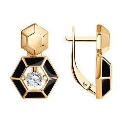Серьги из золочёного серебра с фианитами и эмалью (Арт.93-120-01866-1)