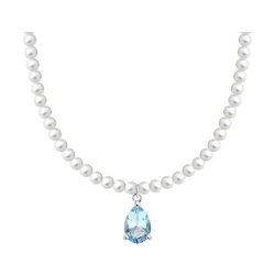 Колье из серебра с топазом и синтетическим жемчугом (Арт.94071071)