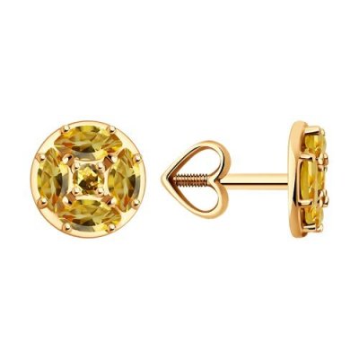Серьги-пусеты золото 585 с цитрином «Солнечный вальс» SOKOLOV (арт.51-322-02209-4)