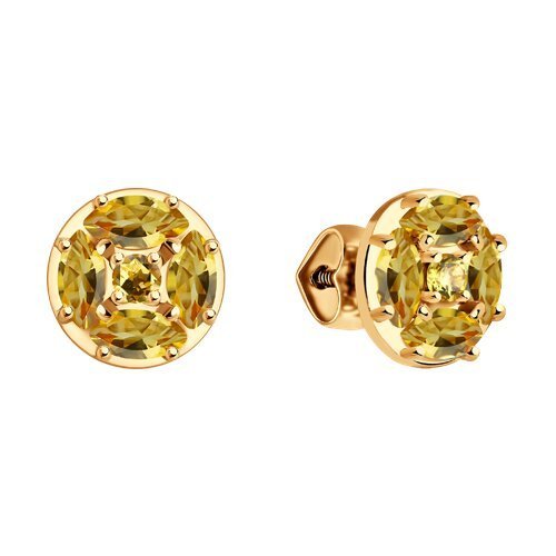 Серьги-пусеты золото 585 с цитрином «Солнечный вальс» SOKOLOV (арт.51-322-02209-4)