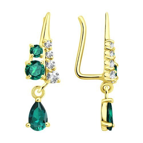 Серьги золотые пробы 585 с изумрудом (Арт.729249-2)