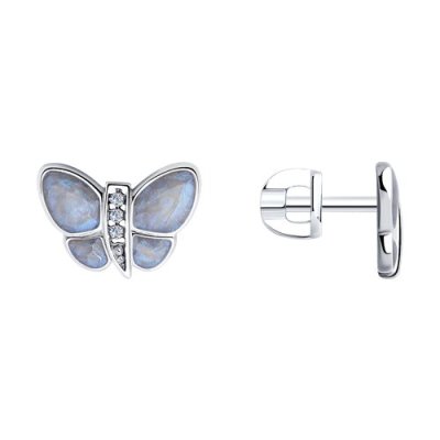 Серьги из серебра с фианитами и эмалью (Арт.94025956)