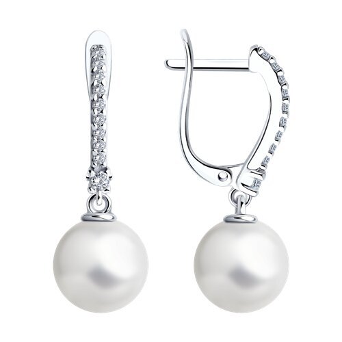 Серьги из серебра с жемчугом и фианитами (Арт.94026089)