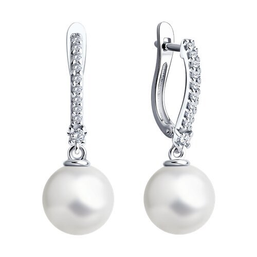 Серьги из серебра с жемчугом и фианитами (Арт.94026089)