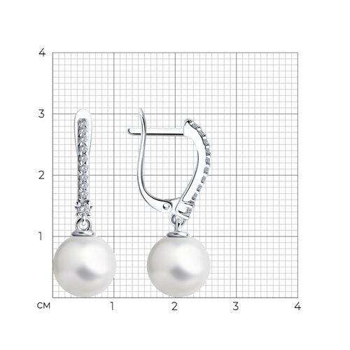 Серьги из серебра с жемчугом и фианитами (Арт.94026089)