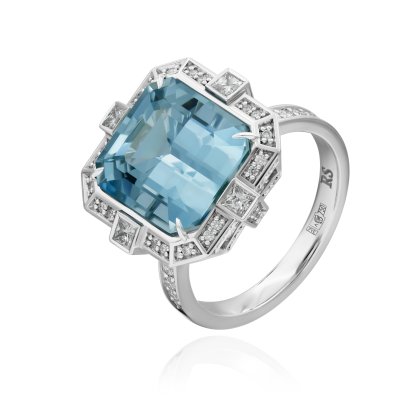 Кольцо из золота с аквамарином и бриллиантом Русские Самоцветы (Арт.38476)