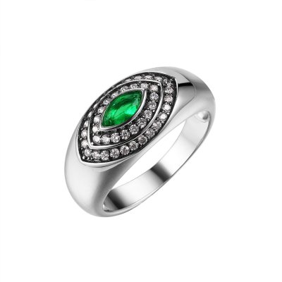 Кольцо из серебра с ситаллом и фианитом (Арт.cz-r03500-x-wb-eg-x-w)