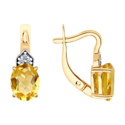 Серьги из золочёного серебра с цитринами и фианитами (Арт.92023180) Серьги из золочёного серебра с цитринами и фианитами (Арт.92023180)