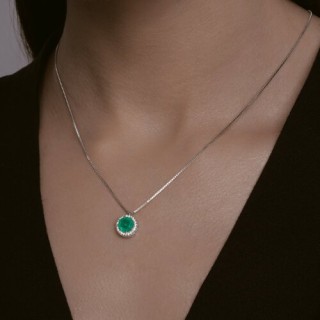 Колье из серебра с ситаллом и фианитами «Изумрудный Ореол» SOKOLOV (арт.9207)
