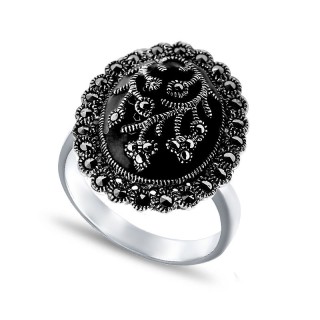 Кольцо серебряное с марказитом и эмалью «Крылья ночи» My Jewels (арт.2139)